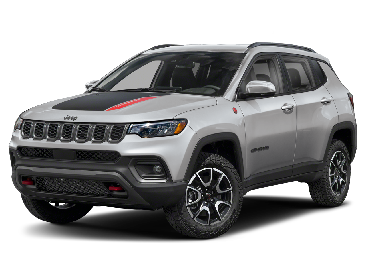 2025 Jeep Compass Trailhawk in Red — front three-quarter view