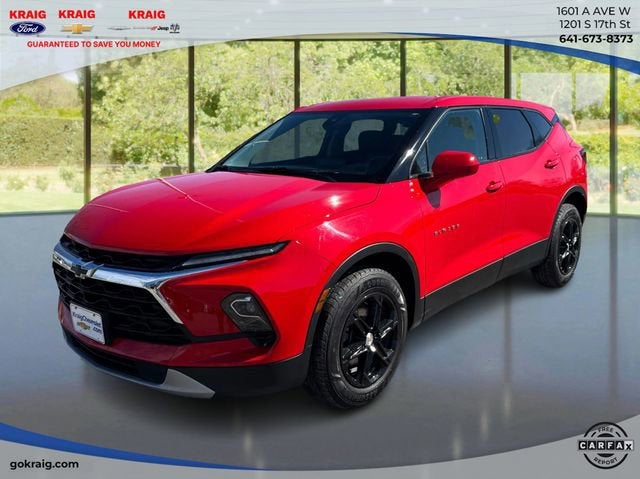 2023 Chevrolet Blazer 2LT in Red Hot — front three-quarter view